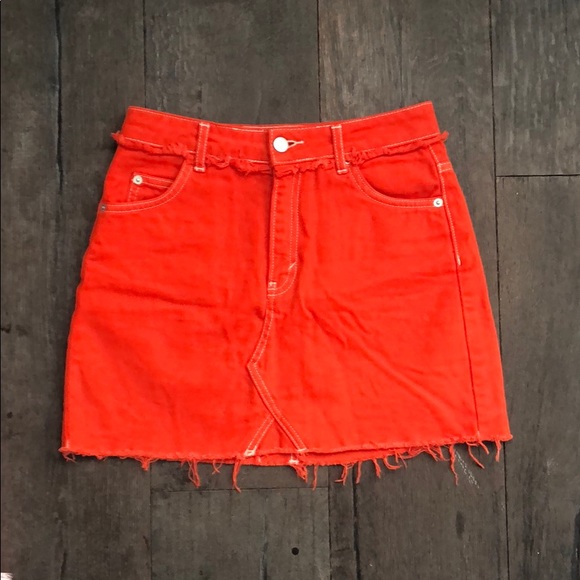 orange jean skirt